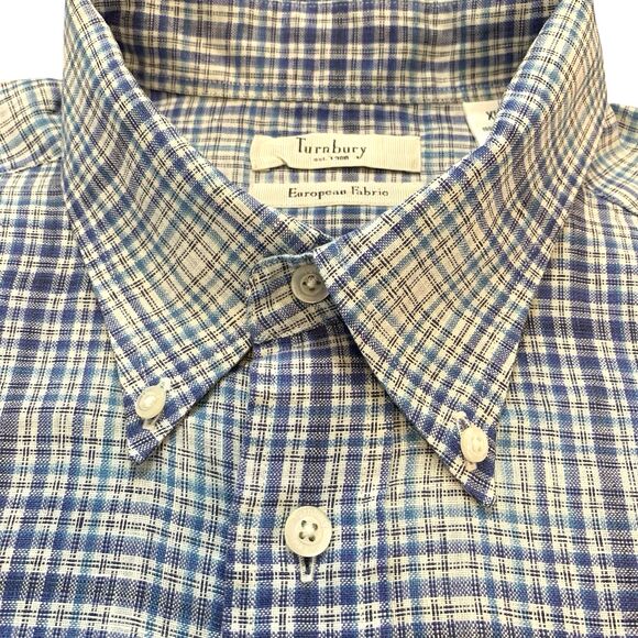 Turnbury Mens Plaid Button Front Shirt 100% European Linen XL Preppy VTG - Picture 4 of 10